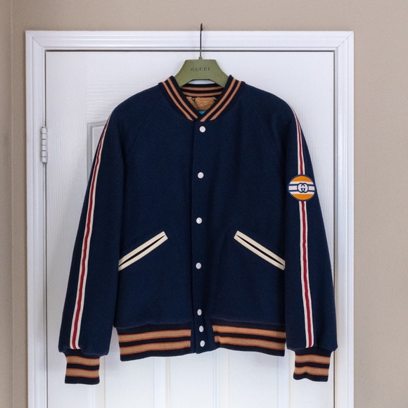 Gucci x Disney Men's Bomber Jacket Navy with Huey, Dewey and Louie Patch Size 48 - Picture 2 of 8